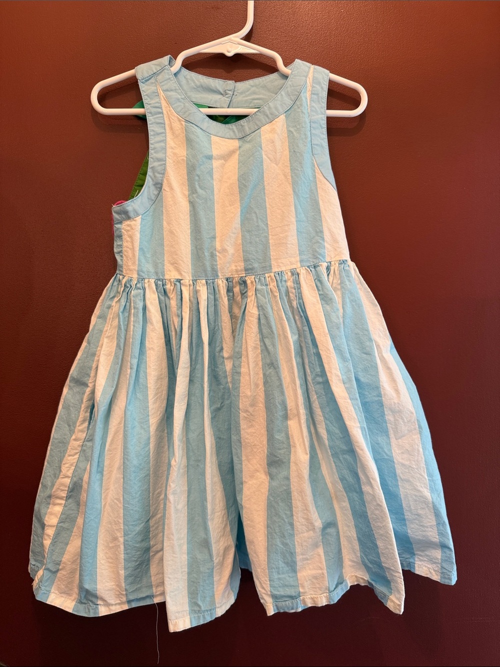 Mini Boden - Blue and White Striped Sleeveless Sundress with Cherries on Back